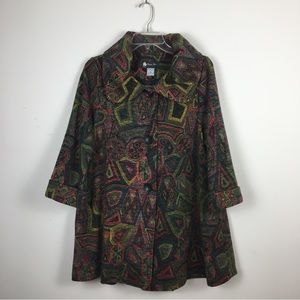 Damee Inc Mosaic Swing Coat Sz Medium Multicolor Pockets Lined Boho Artsy
